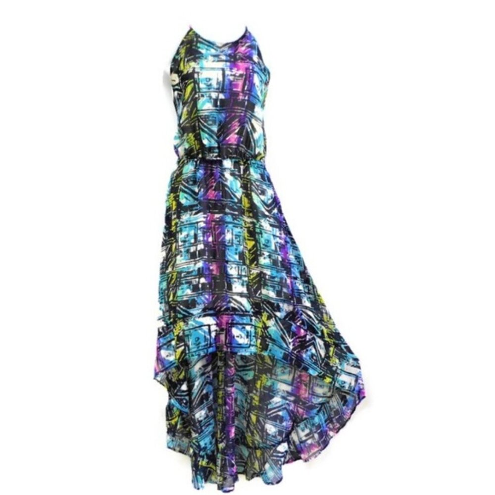 Nanette LePore L'Amour Midi Dress High Low Ruffle Tank Racer Back Y2K Grunge L